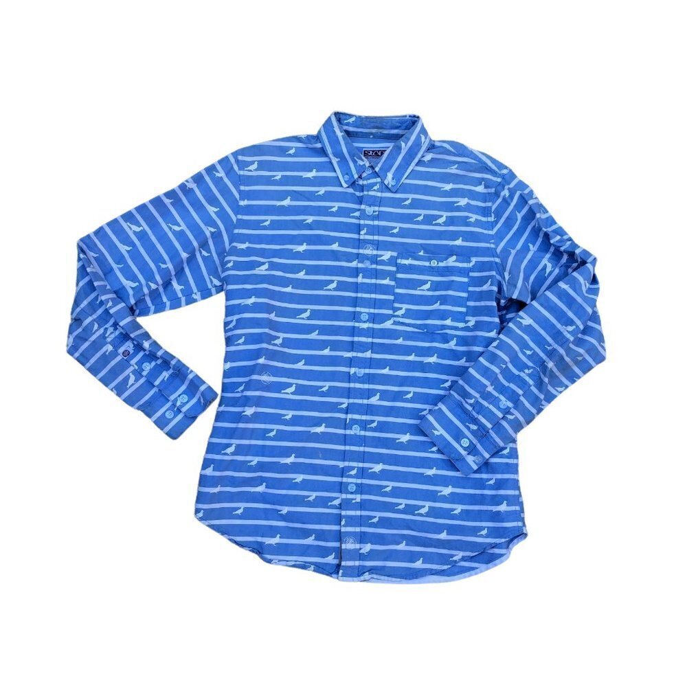 STAPLE Designer Pigeon Pocket Button Down Shirt Men's MEDIUM Blue Long Sleeve‍